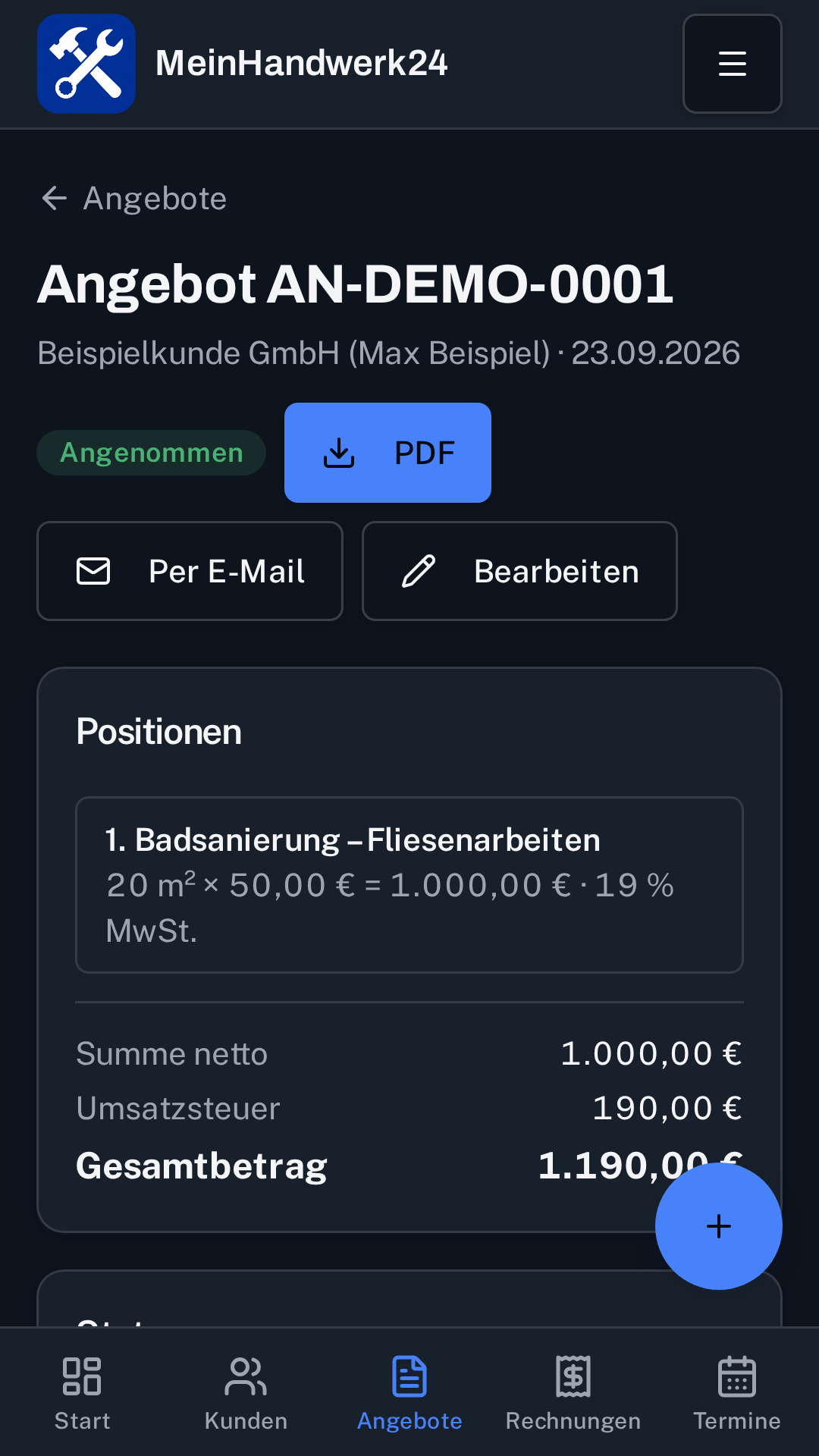Angebotsübersicht von MeinHandwerk24 auf einem Smartphone