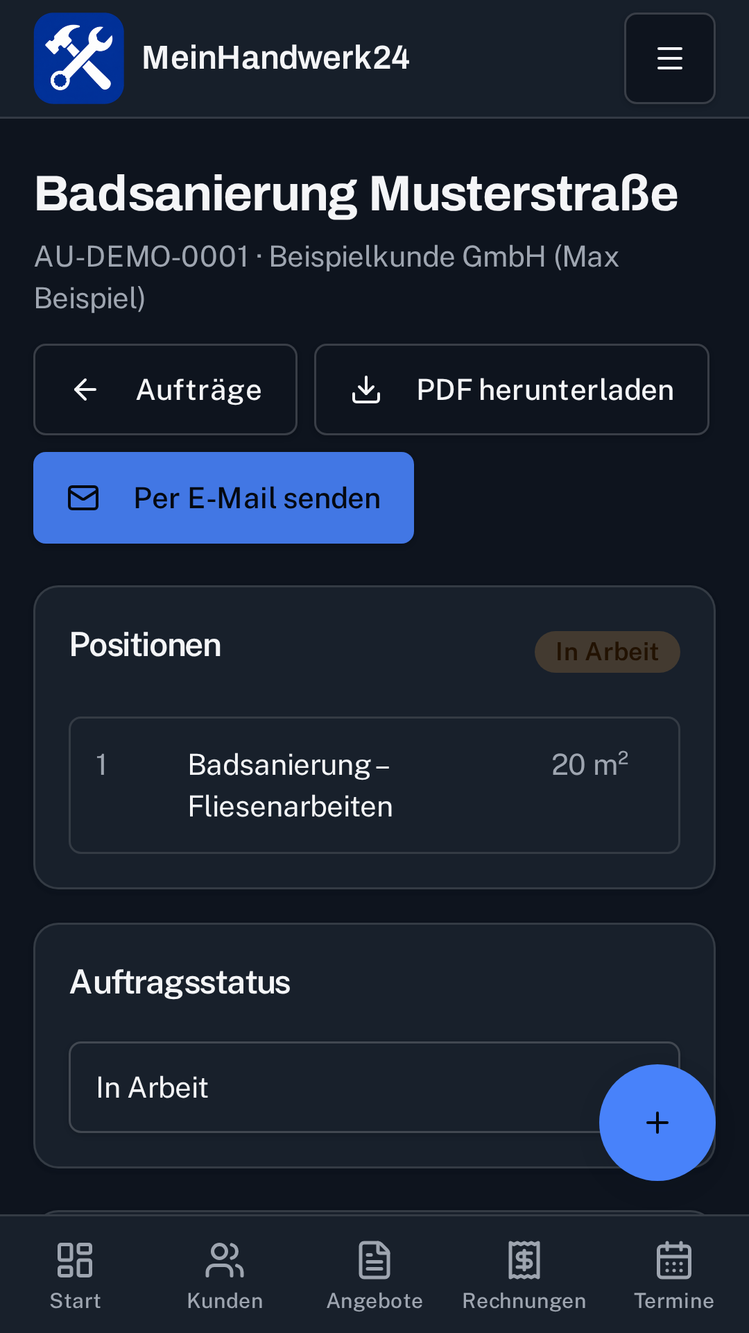 Versandstatus einer E-Mail in MeinHandwerk24 auf einem Smartphone